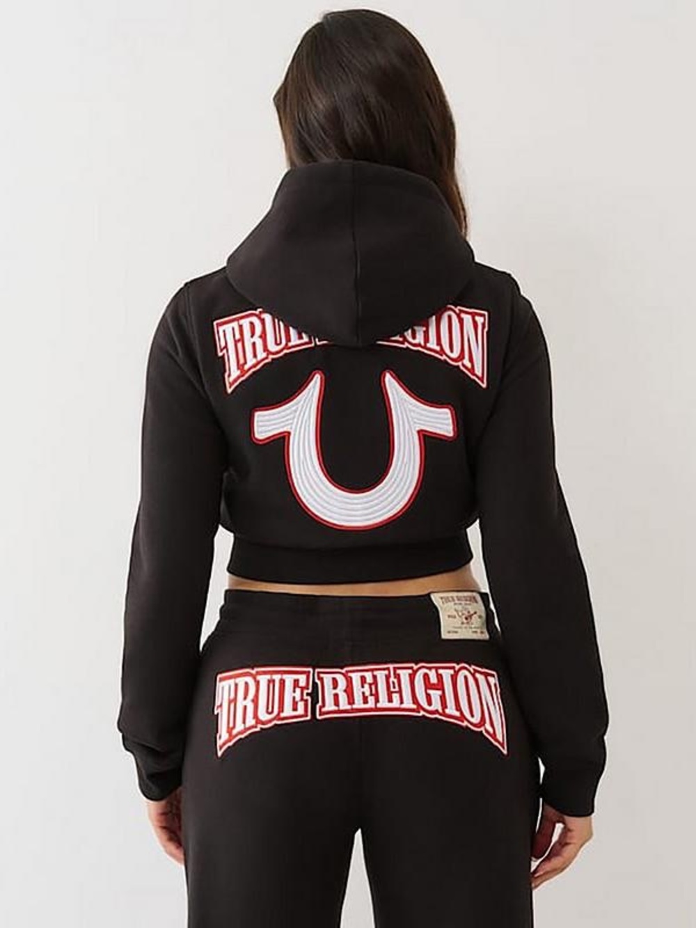 TRUE RELIGION Embroidered Shrunken Zip Hoodie Cropped